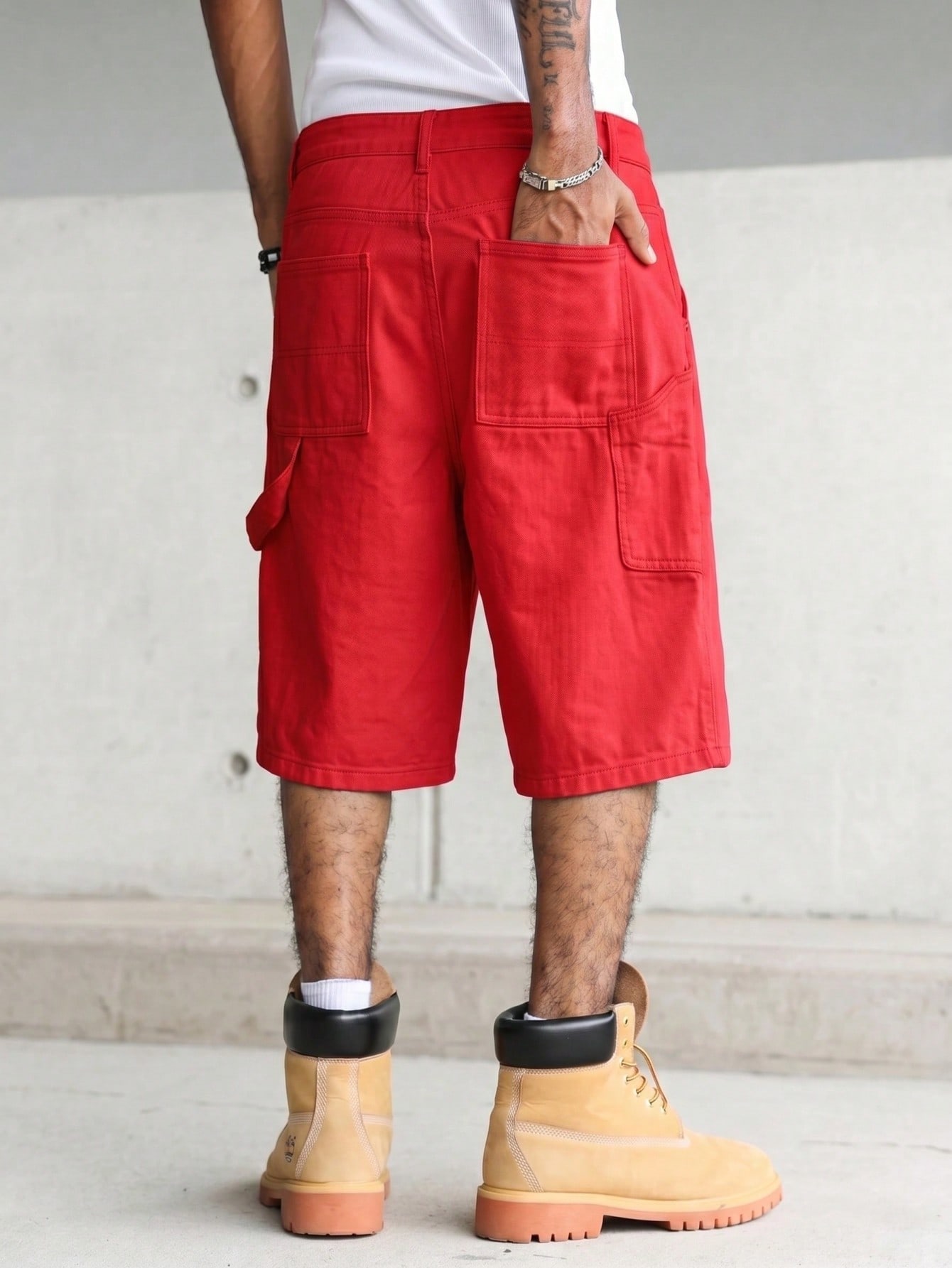 شورت جينز رجالي فضفاض باللون ا - مراجعة Woodworking Overalls وسعره